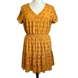Women’s Plus Size Elegant Mustard Eyelet Dress